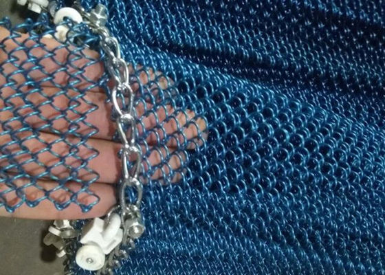 pistolage en métal de 26ft de bobine de draperie d'Eco de cheminée de rideau bleu en écran