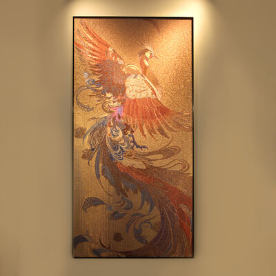 Mur artistique en maille métallique - Décoration intérieure personnalisée Phoenix